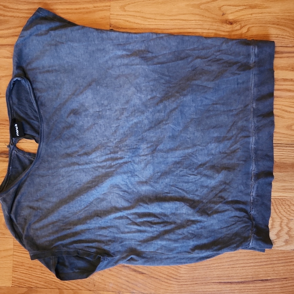 Mono B Charcoal Short Sleeve Top With Keyhole Back